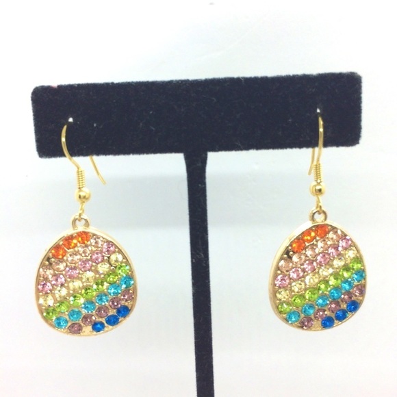 3/$30 RAINBOW MULTI COLOR RHINESONE GOLD TONE PRIDE EARRINGS - Picture 1 of 11